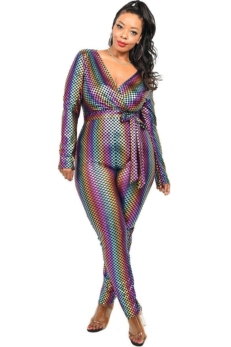 Plus Sequin Striped Surplice Jumpsuit - Fashion Quality Boutik