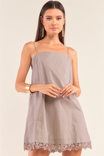 Mocha Lace Trim Swing Adjustable Cami Mini Dress - Fashion Quality Boutik