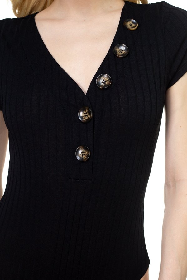 Button V-neck Bodysuit - Fashion Quality Boutik