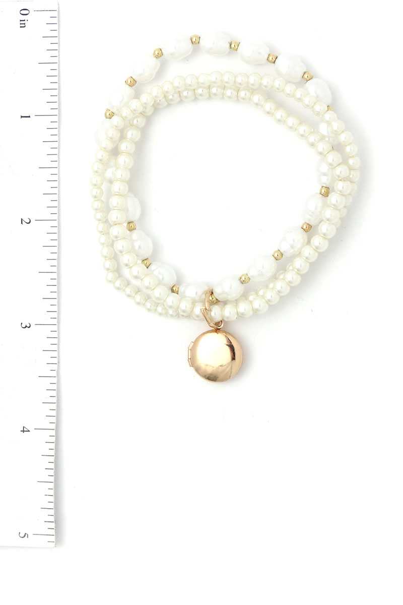Locket Charm Pearl Beaded Bracelet Set - Fashion Quality Boutik