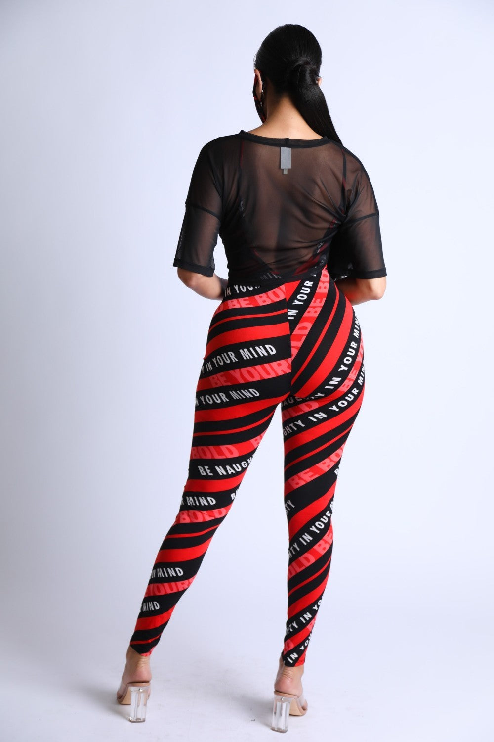 Diagonal Striped Jumpsuit With Mesh Set - Fashion Quality Boutik