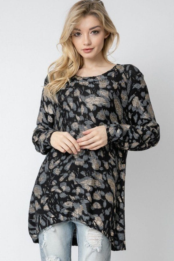 Wild Leopard Animal Print Asymmetrical Hem Cozy Knit Pullover Sweater. - Fashion Quality Boutik