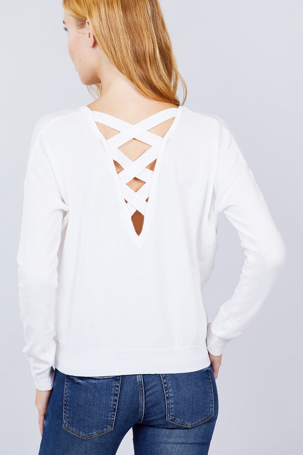 V-neck Back Cross Sweater - Fashion Quality Boutik