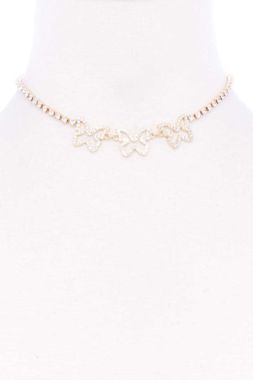 Rhinestone Triple Butterfly Short Necklace - Fashion Quality Boutik
