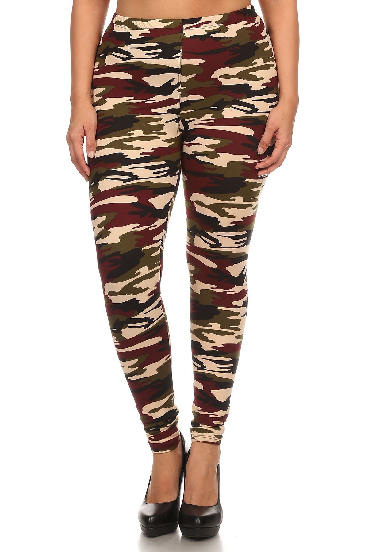 Plus Size Army Print, Banded, Full Length Leggings In A Fitted Style With A High Waist - Fashion Quality Boutik