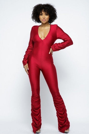 Yoga Shoulder Padded Ruched Stacked Jumpsuit - Fashion Quality Boutik