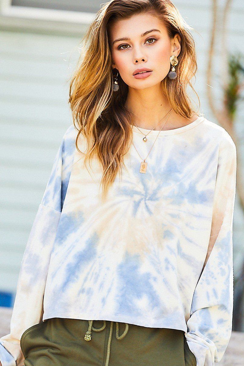 Round Neck Oversize Fit Crop Tie-dye French Terry Pullover - Fashion Quality Boutik