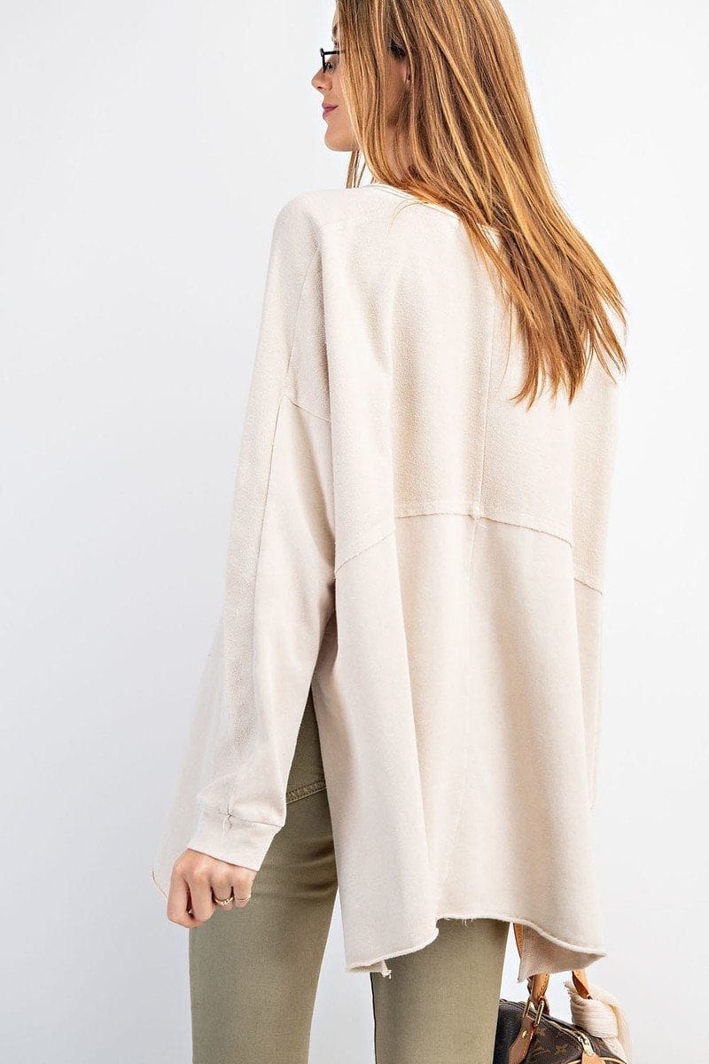 Terry Knit Upside Down Detailing Side Slits Pullover Tunic - Fashion Quality Boutik