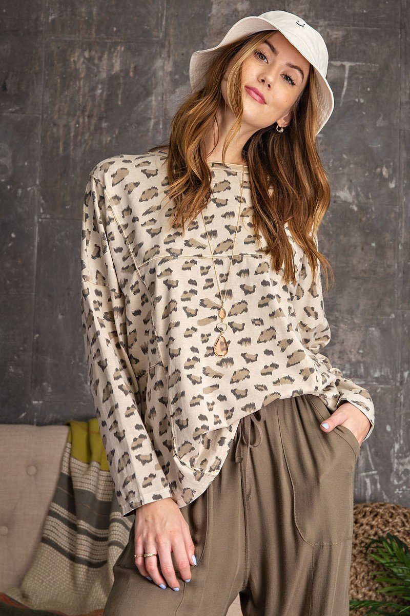 Leopard Printed Garment Dye Loose Fit Knit Top - Fashion Quality Boutik