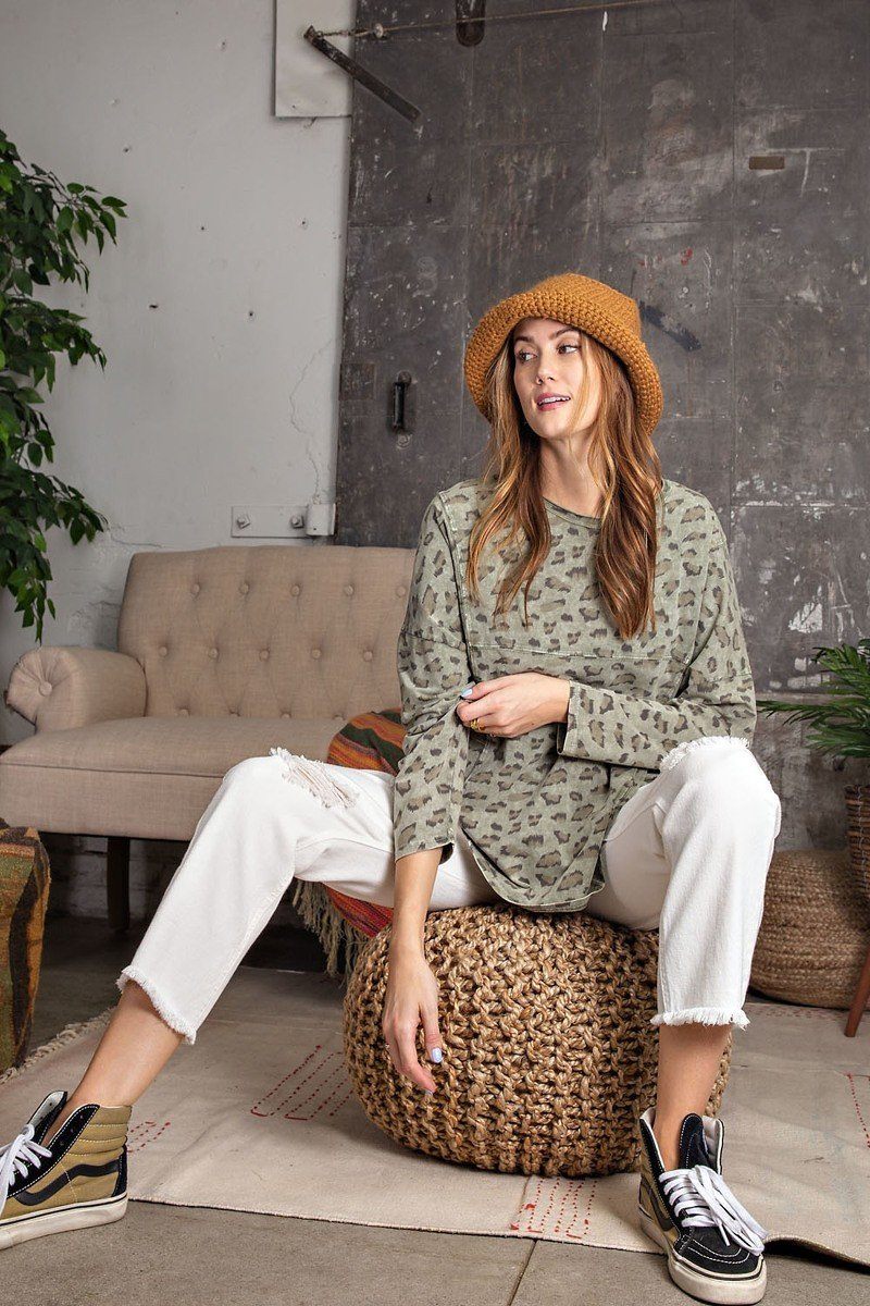 Leopard Printed Garment Dye Loose Fit Knit Top - Fashion Quality Boutik