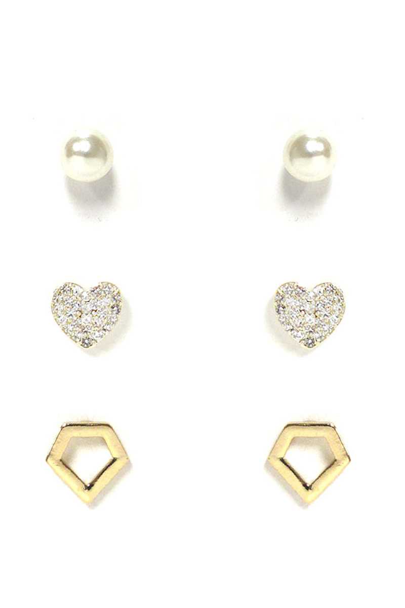 Pearl And Metal Stud Earring 3 Pair Set - Fashion Quality Boutik