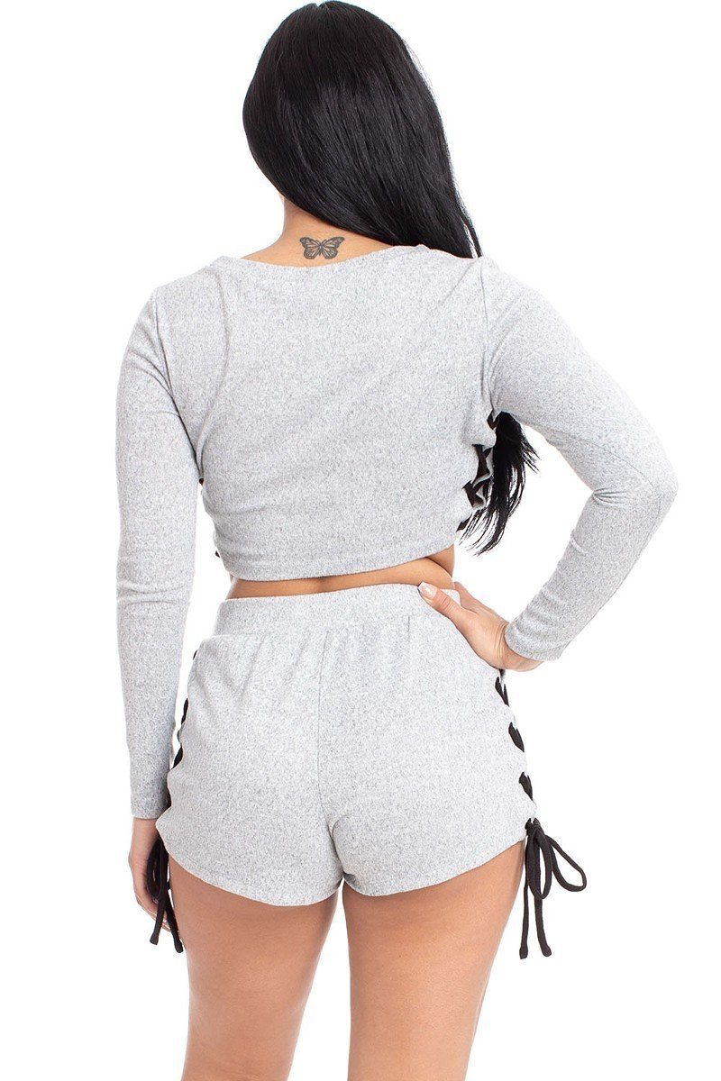 Color Contrast Lace Up Side Shorts Set - Fashion Quality Boutik
