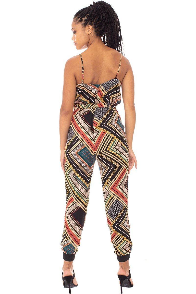 Boarder Print Wrap Drawstring Waist Jumpsuit - Fashion Quality Boutik