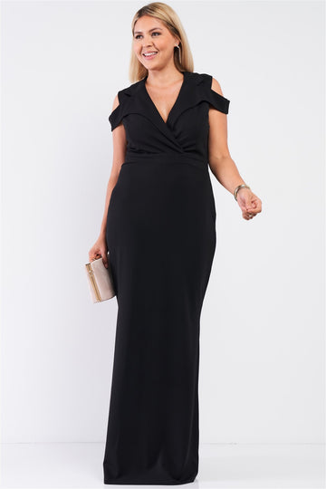 Plus Black Sleeveless Collared Plunging V-neck Maxi Dress - Fashion Quality Boutik