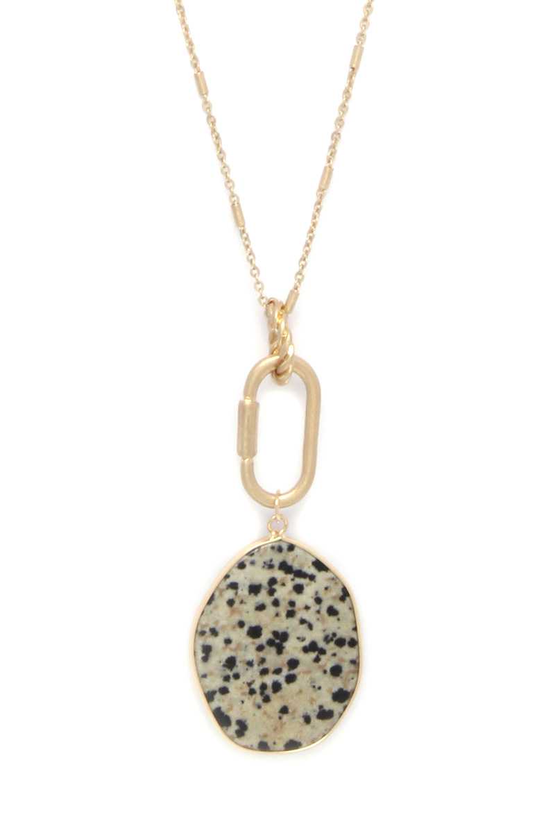 Faux Stone Metallic Edge Screw Lock Pendant Necklace - Fashion Quality Boutik
