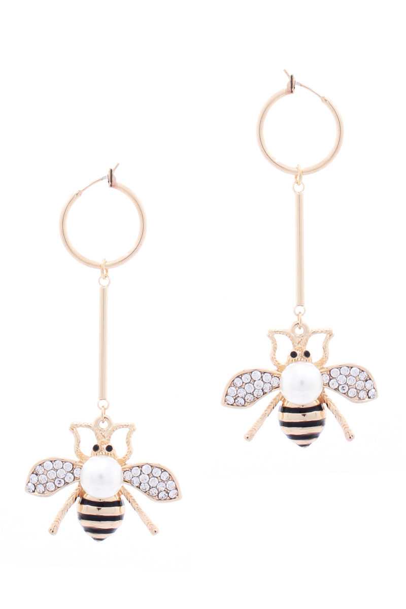 Mini Hoop Queen Bee Dangle Metal Bar Earring - Fashion Quality Boutik