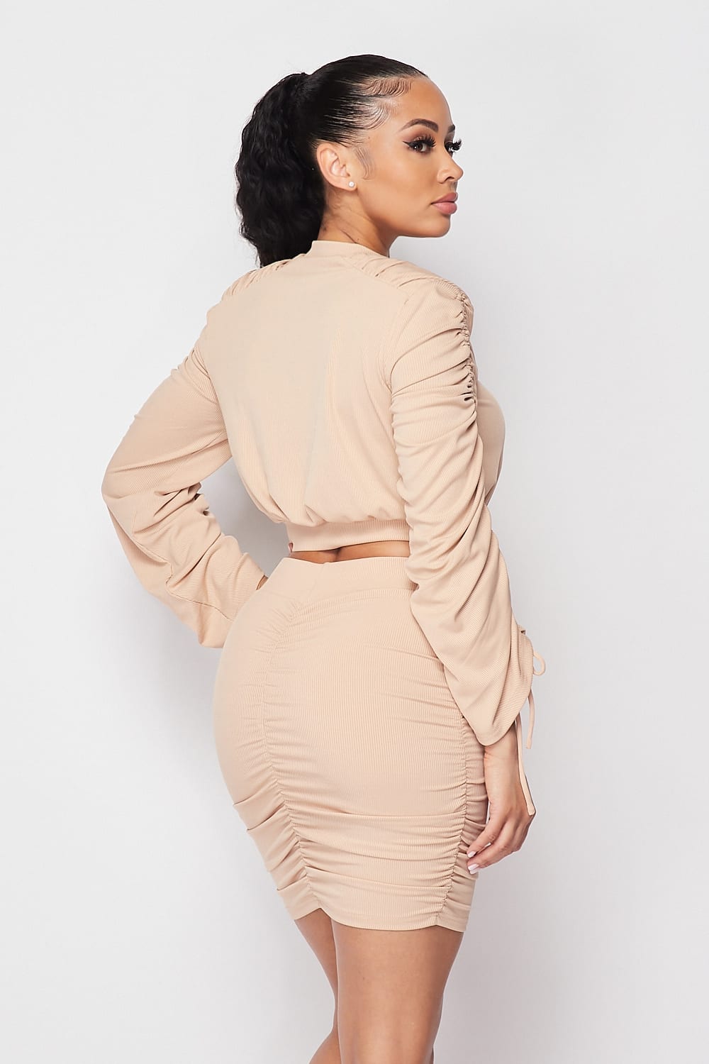 Ruched Long Sleeve And Skirt Set - Fashion Quality Boutik