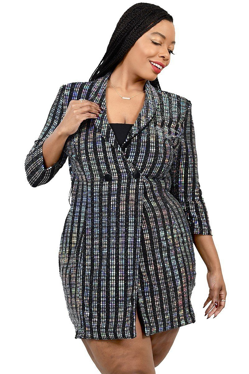 Plus Metallic Stripe Jacket Dress - Fashion Quality Boutik