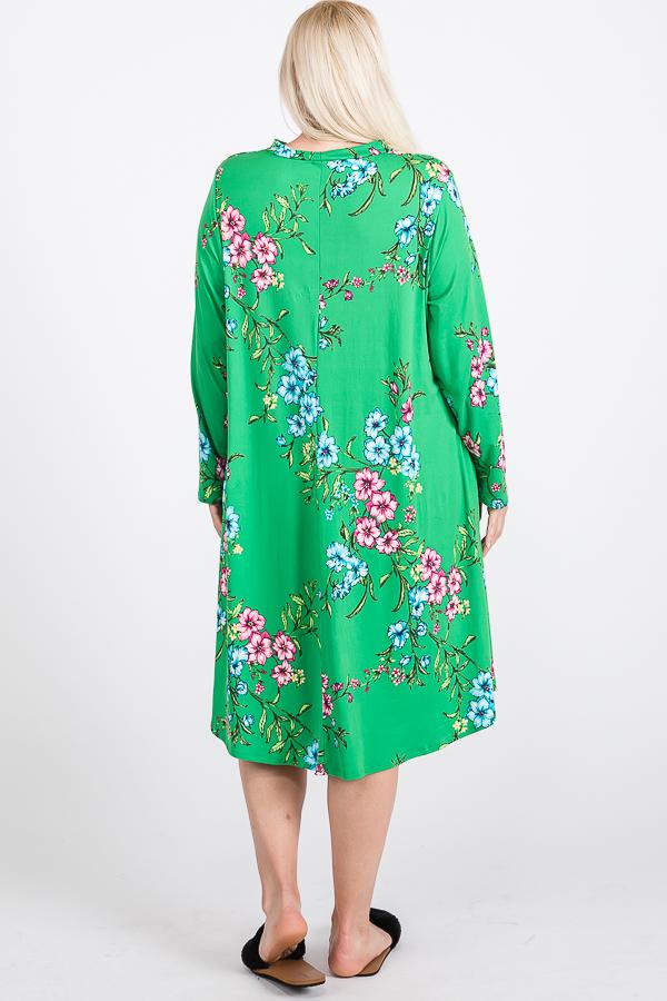 Floral Mock Neck Hidden Pocket Round Hem Midi Dress - Fashion Quality Boutik