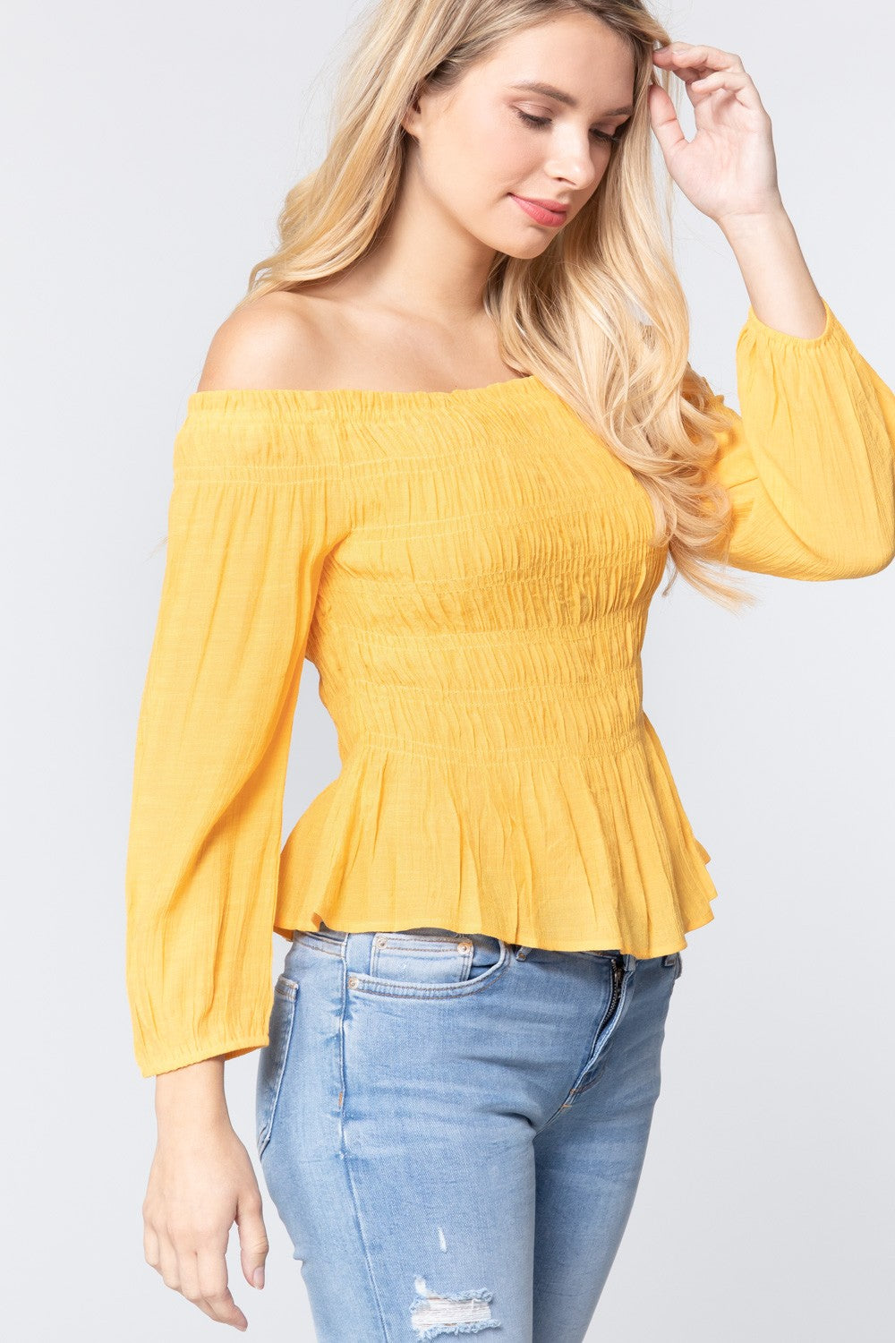 Off Shoulder Smocked Woven Top - Fashion Quality Boutik