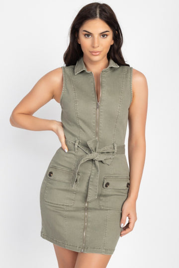 Belted Cargo Pockets Mini Dress - Fashion Quality Boutik