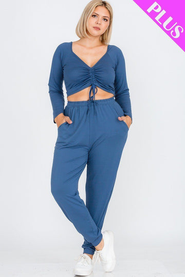Plus Size Strap Ruched Top And Jogger Pants Set - Fashion Quality Boutik