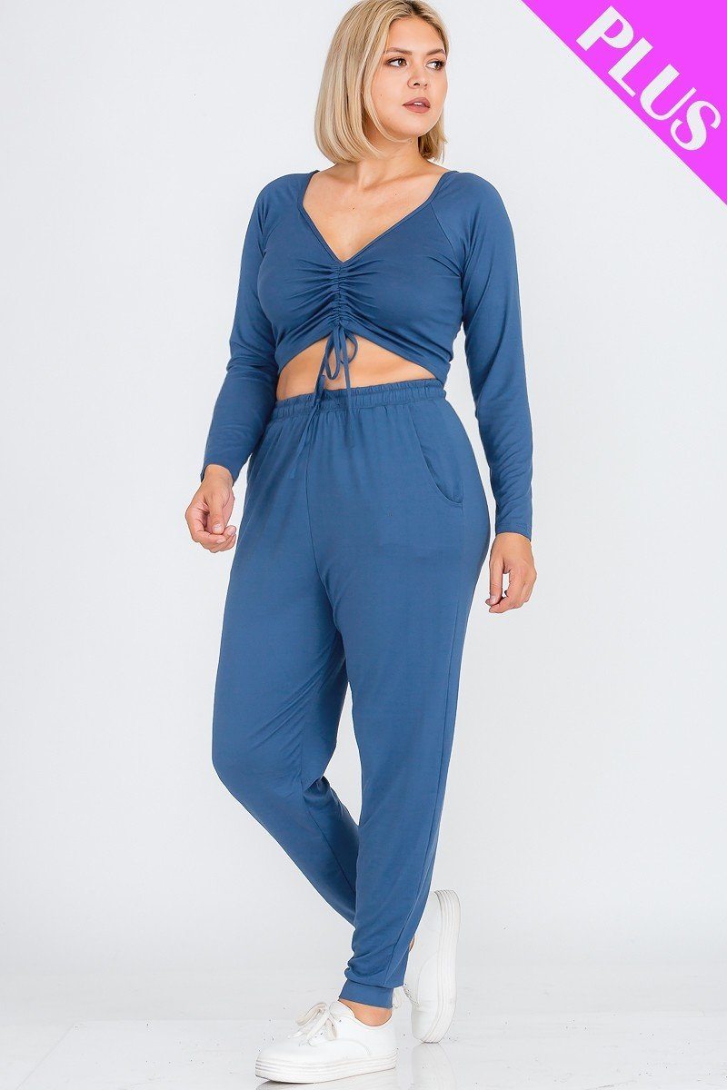 Plus Size Strap Ruched Top And Jogger Pants Set - Fashion Quality Boutik