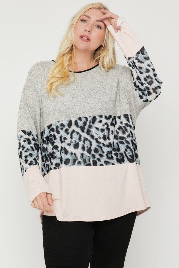 Plus Size Color Block Top Featuring A Leopard Print Top - Fashion Quality Boutik
