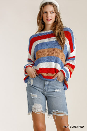 Multicolored Stripe Round Neck Long Sleeve Knit Sweater - Fashion Quality Boutik