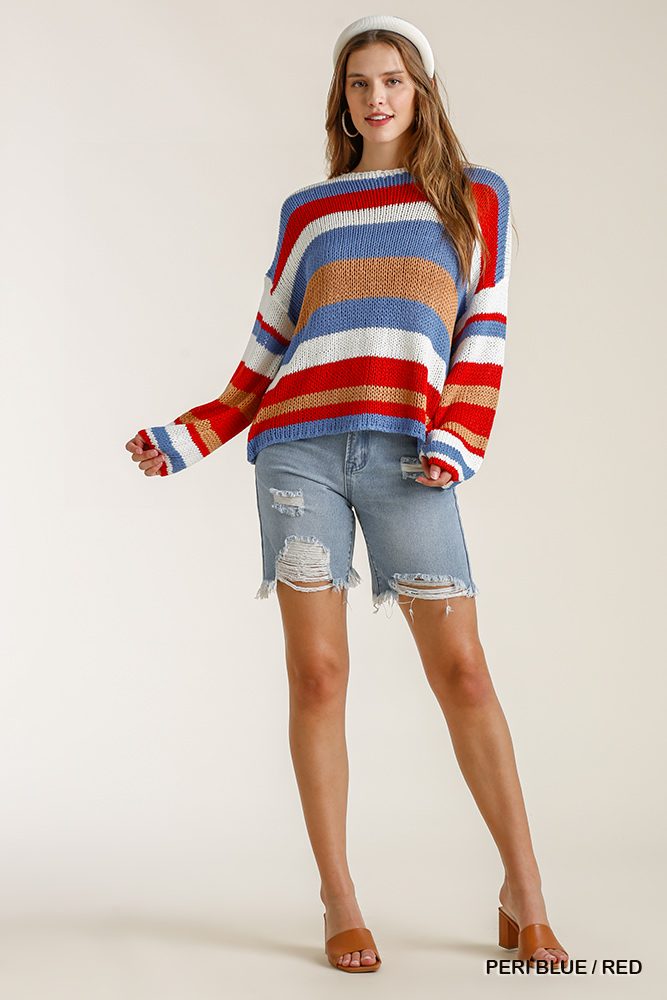 Multicolored Stripe Round Neck Long Sleeve Knit Sweater - Fashion Quality Boutik