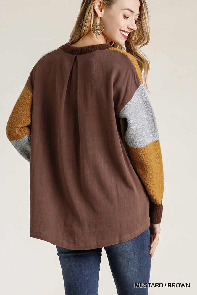 Colorblock Contrasted Cotton Fabric On Back Top With Side Slits And High Low Hem - Fashion Quality Boutik