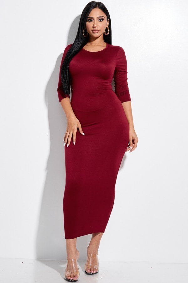 Solid 3/4 Sleeve Midi Dress With Back Cut Out - Fashion Quality Boutik