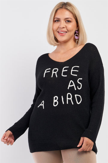Plus "free As A Bird" Logo Knit Sweater - Fashion Quality Boutik