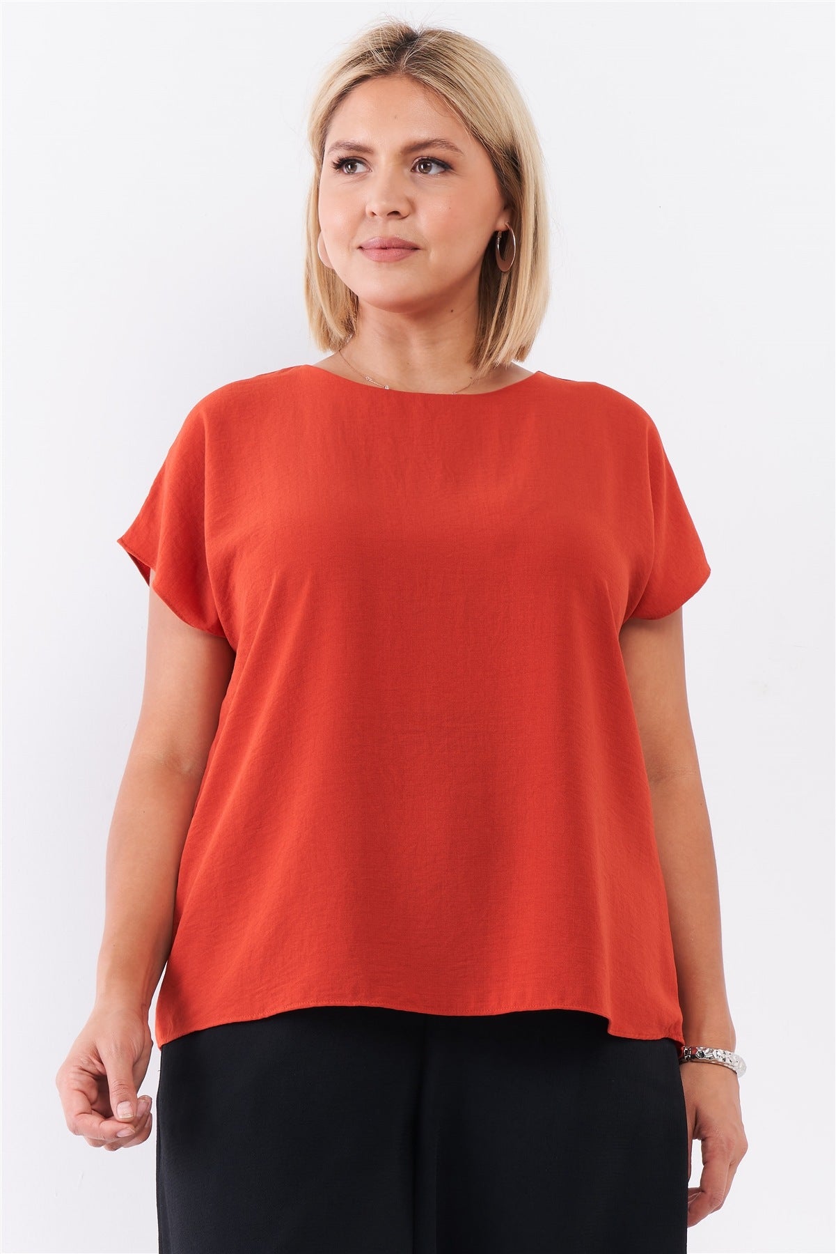 Plus Tangerine Orange Short Sleeve Loose Fit Top - Fashion Quality Boutik