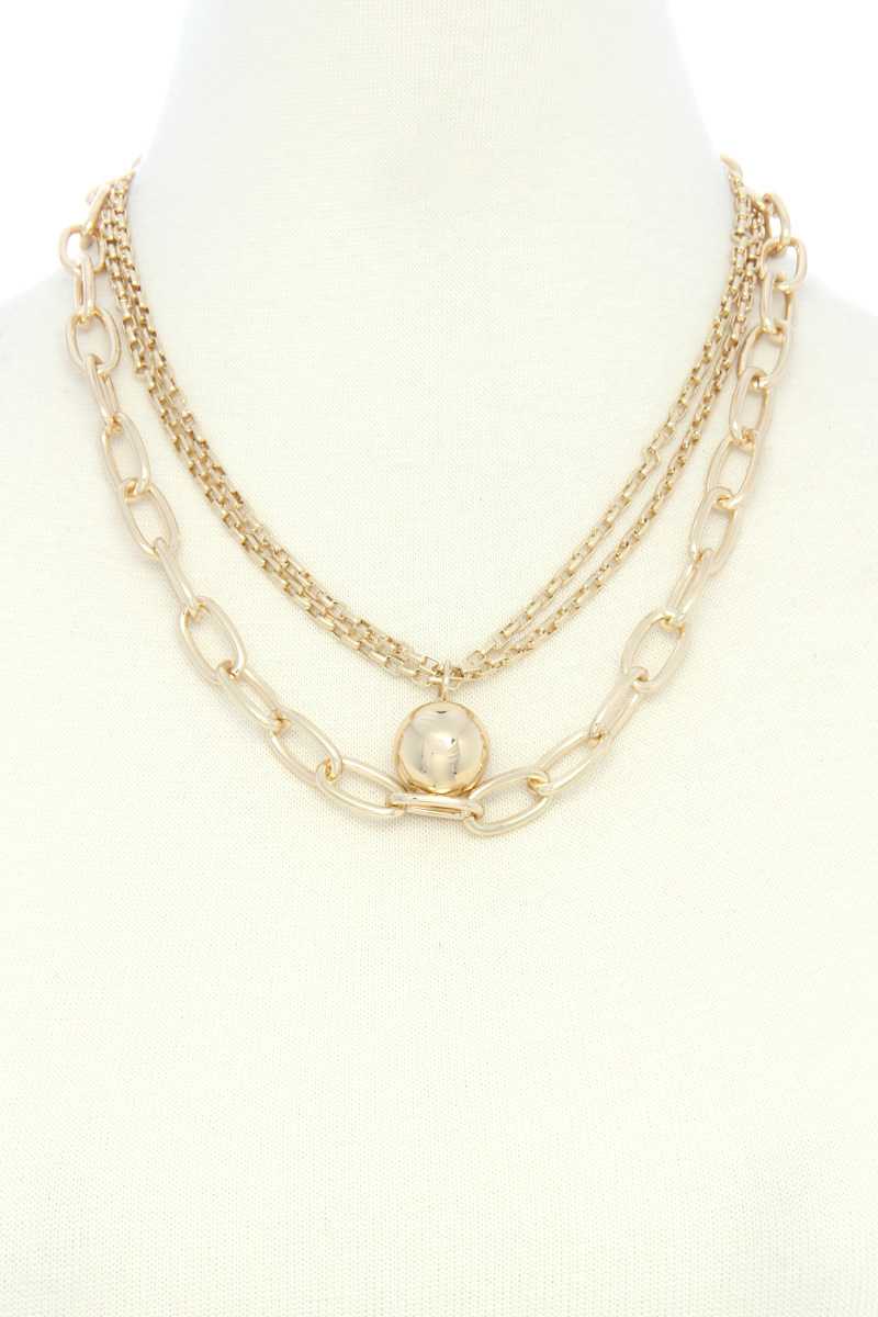 Metal Ball Oval Link Layered Necklace - Fashion Quality Boutik