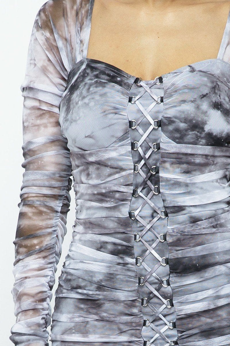 Tie Dyed Mesh Mini Dress W/ Lace Up Details - Fashion Quality Boutik