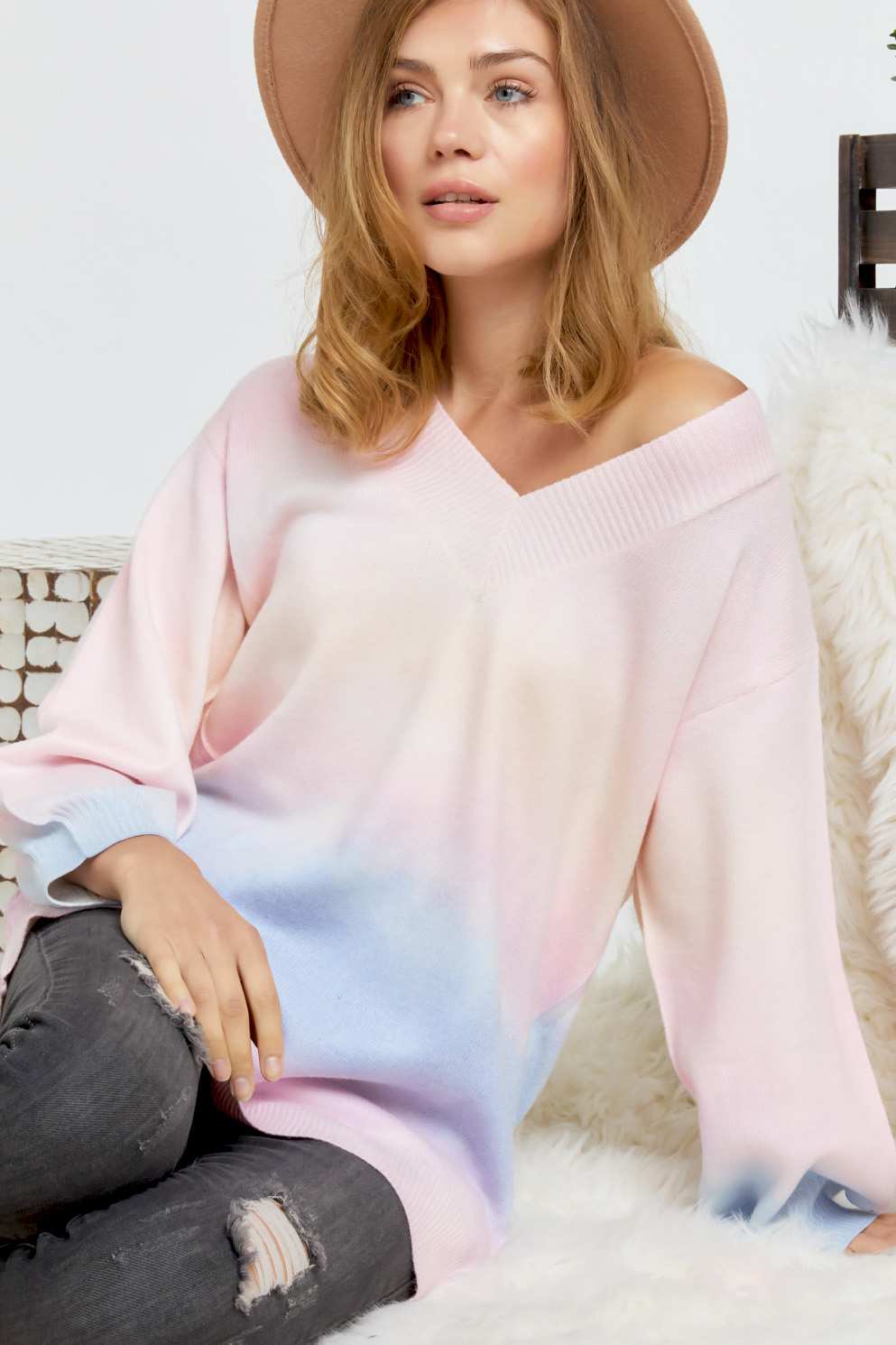 Multi Sherbet Tie Dye Color V Neck Sweater - Fashion Quality Boutik