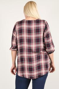 Plaid 3/4 Sleeve Top With Hi-lo Hem, V-neckline, And Relaxed Fit - Fashion Quality Boutik