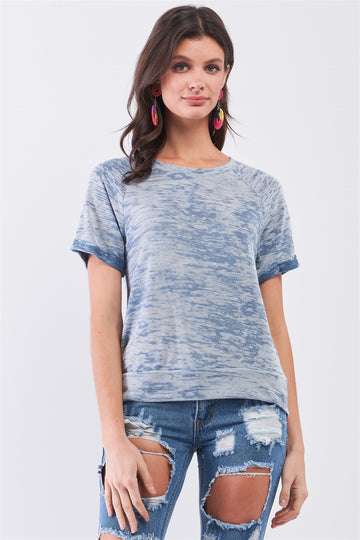 Short Folded Sleeve Round Neck Relaxed Fit T-shirt Top - Fashion Quality Boutik