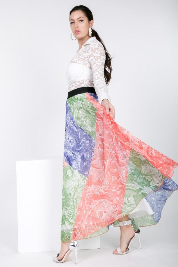 Color Block Pleated Maxi Skirt - Fashion Quality Boutik
