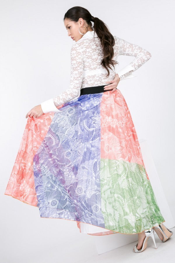 Color Block Pleated Maxi Skirt - Fashion Quality Boutik
