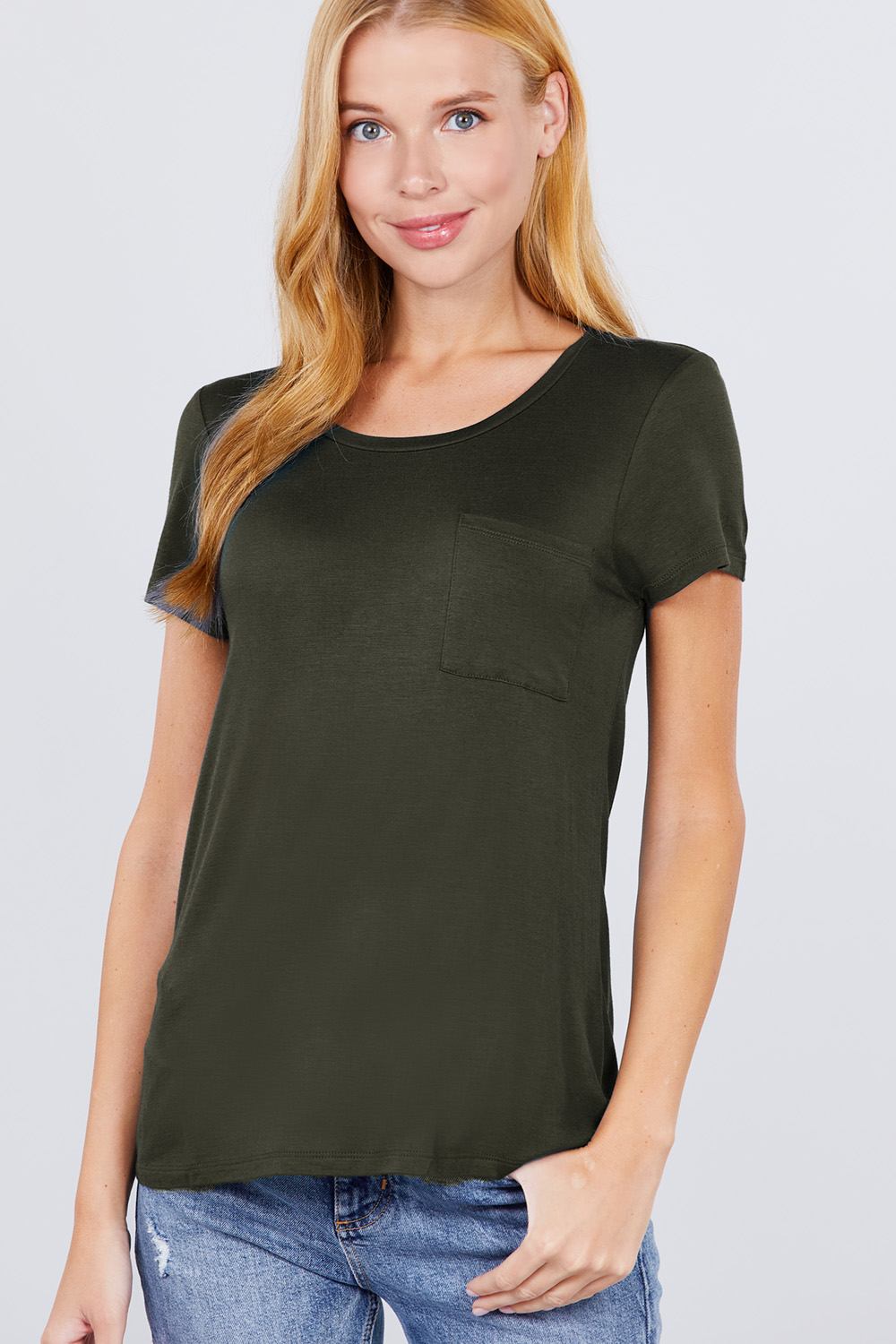 Short Sleeve Scoop Neck Top With Pocket - Fashion Quality Boutik