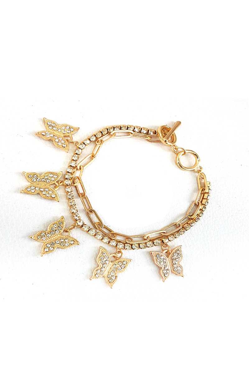 Fashion Trendy Double Layer Rhinestone Butterfly Bracelet - Fashion Quality Boutik