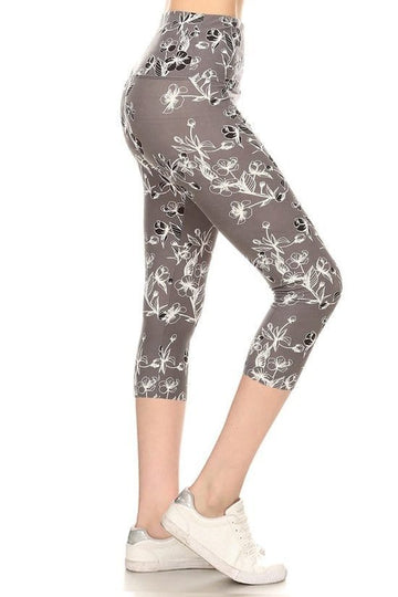 Yoga Style Banded Lined Floral Printed Knit Capri Legging With High Waist. - Fashion Quality Boutik