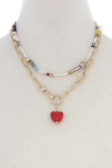 Heart Shape Oval Link Beaded Layer Necklace - Fashion Quality Boutik