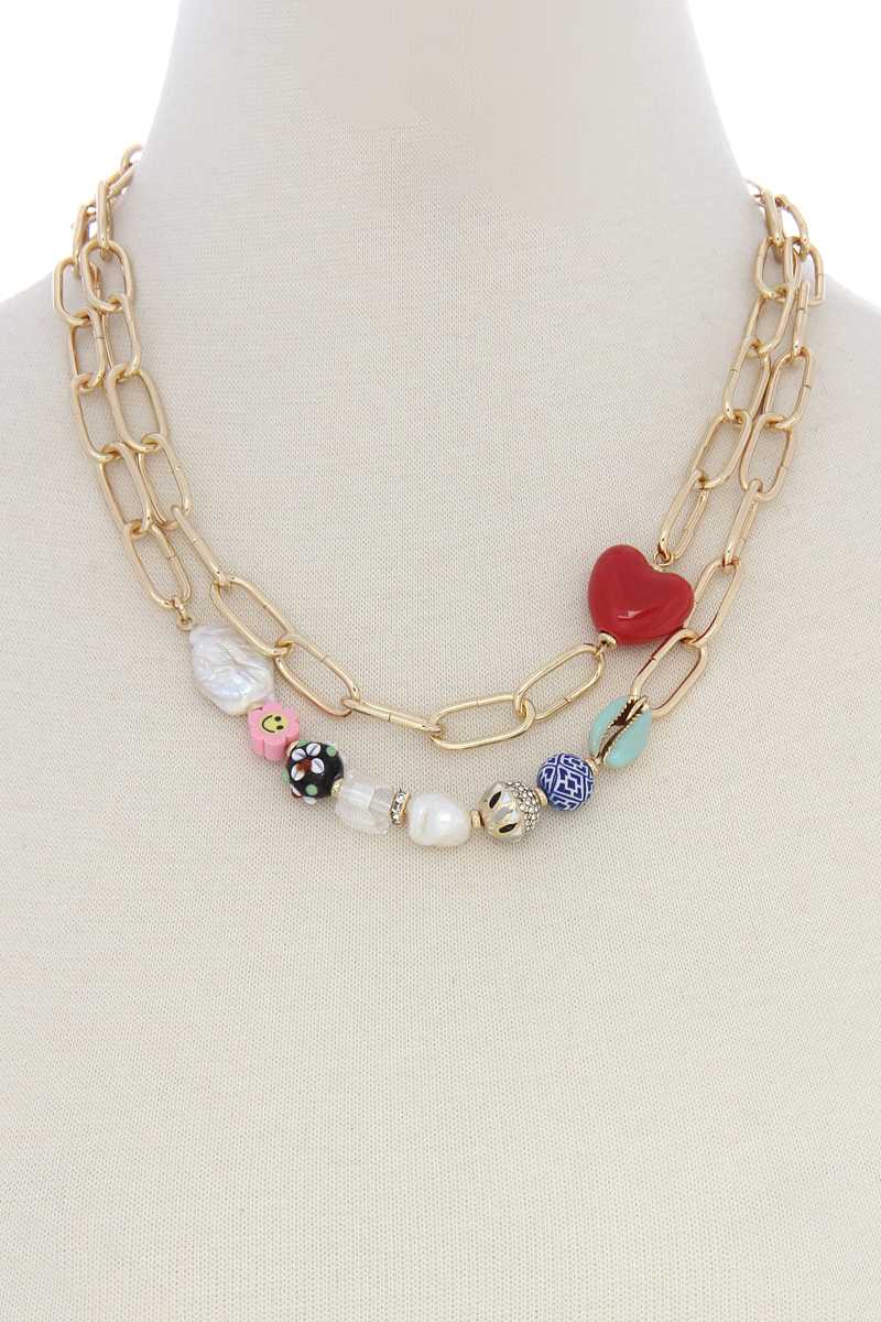 Heart Shape Beaded Oval Link Layer Necklace - Fashion Quality Boutik