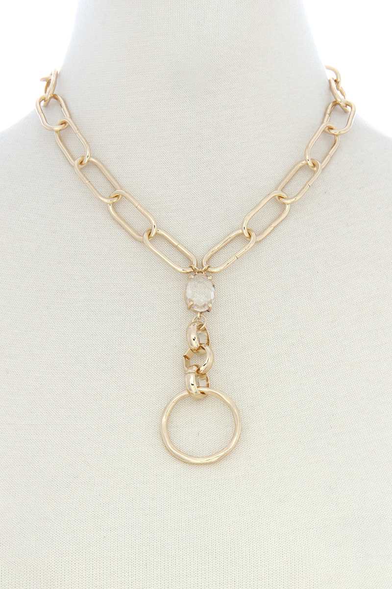 Circle Pendant Oval Link Y Shape Metal Necklace - Fashion Quality Boutik