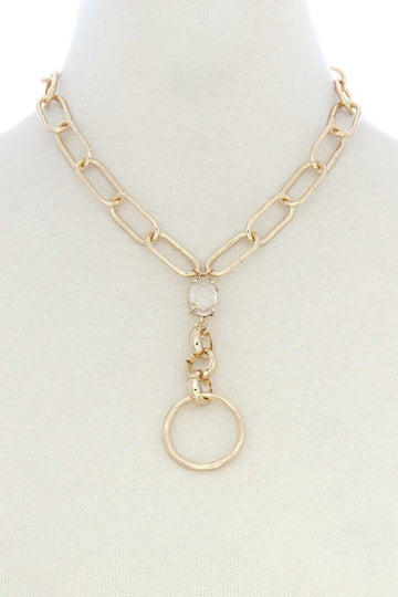 Circle Pendant Oval Link Y Shape Metal Necklace - Fashion Quality Boutik