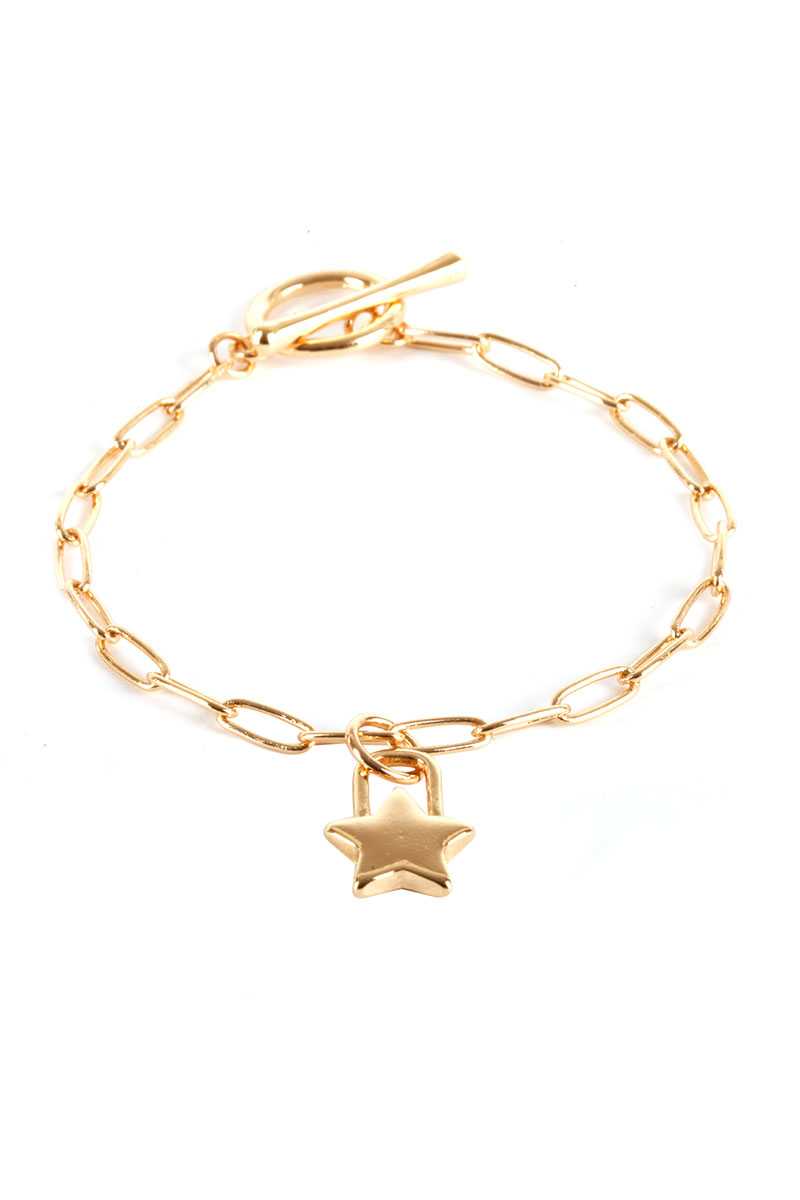 Metal Paper Clip Chain Star Lock Charm Bracelet - Fashion Quality Boutik