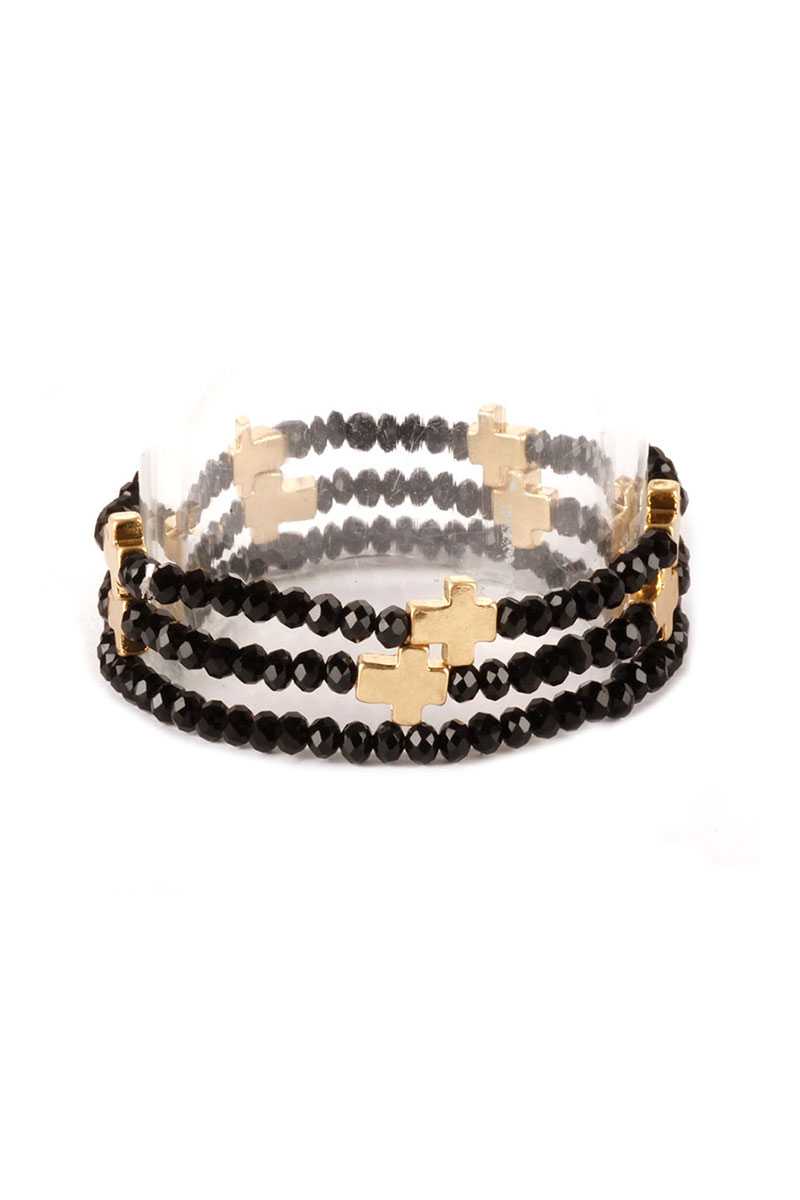 Glass Bead Metal Cross Multi Stretch Bracelet - Fashion Quality Boutik